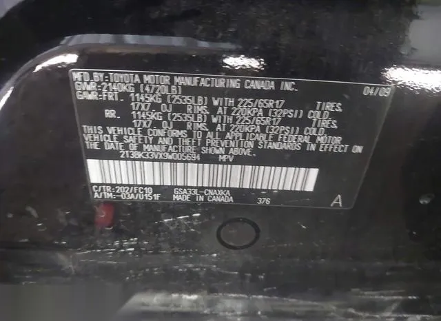 2T3BK33VX9W005694 2009 2009 Toyota RAV4- Base V6 9