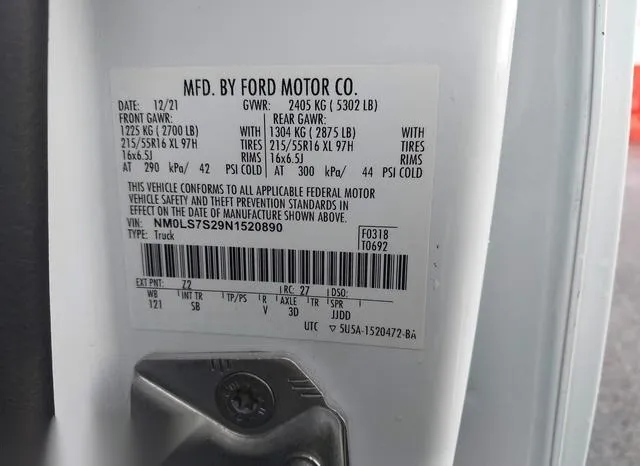 NM0LS7S29N1520890 2022 2022 Ford Transit- Connect XL 9