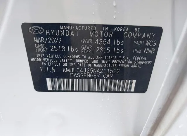 KMHL34J25NA211512 2022 2022 Hyundai Sonata- Limited 9