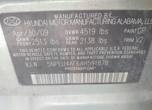 5NPEU4AF6AH591878 2010 2010 Hyundai Sonata- Limited V6 9