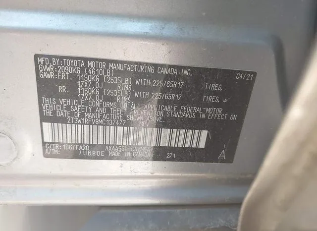 2T3W1RFV8MC137477 2021 2021 Toyota RAV4- Xle 9