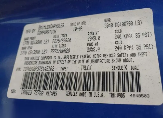 1D7HU18P37S145102 2007 2007 Dodge RAM 1500- Slt/Trx4 Off Ro 9