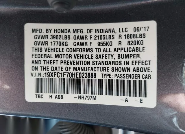 19XFC1F70HE023888 2017 2017 Honda Civic- Ex-L 9