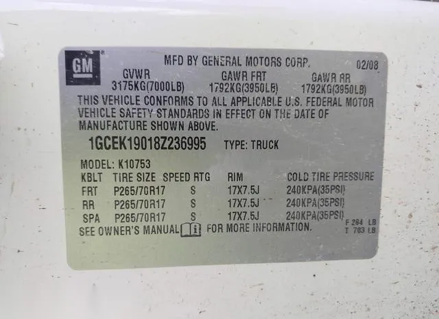 1GCEK19018Z236995 2008 2008 Chevrolet Silverado 1500- Work 9