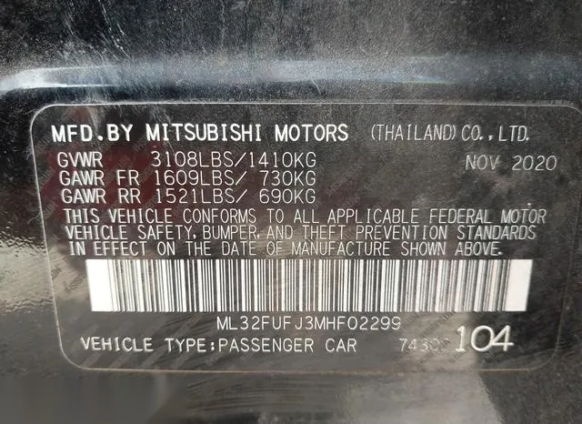 ML32FUFJ3MHF02299 2021 2021 Mitsubishi Mirage- G4 Carbonite  9