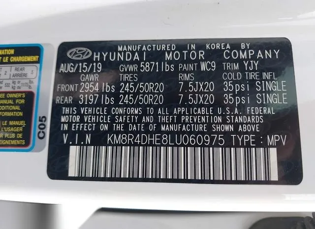 KM8R4DHE8LU060975 2020 2020 Hyundai Palisade- Sel 9