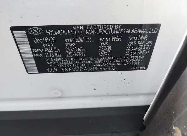 5NMS3DAJ8PH657332 2023 2023 Hyundai Santa Fe- Sel 9