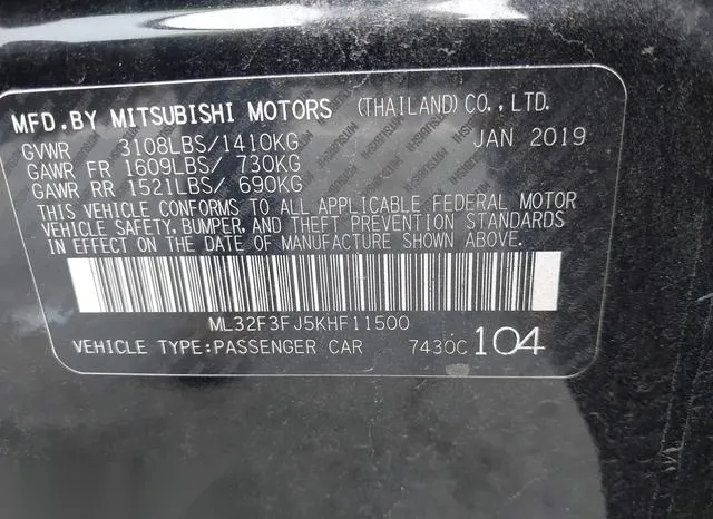 ML32F3FJ5KHF11500 2019 2019 Mitsubishi Mirage- G4 ES 9