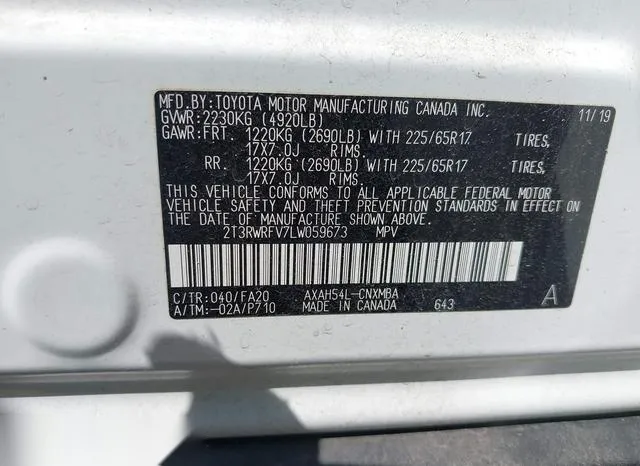 2T3RWRFV7LW059673 2020 2020 Toyota RAV4- Hybrid Xle 9