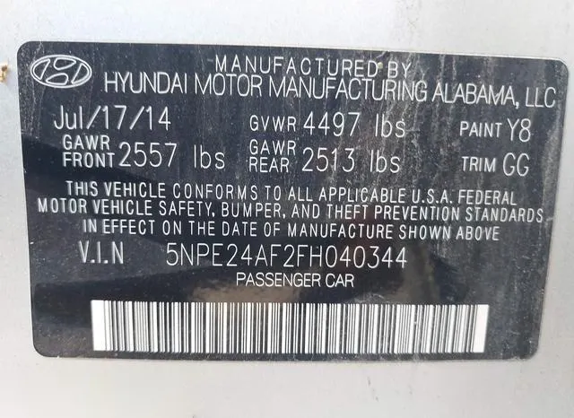 5NPE24AF2FH040344 2015 2015 Hyundai Sonata- SE 9