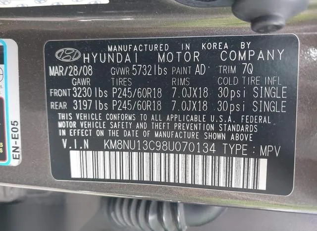 KM8NU13C98U070134 2008 2008 Hyundai Veracruz- Gls/Limited/Se 9