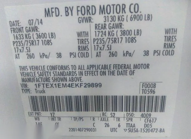 1FTEX1EM4EKF29899 2014 2014 Ford F-150- XL 9