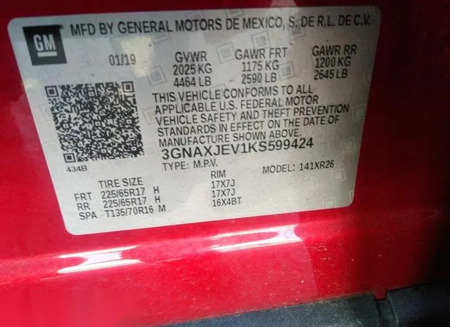 3GNAXJEV1KS599424 2019 2019 Chevrolet Equinox- LT 9