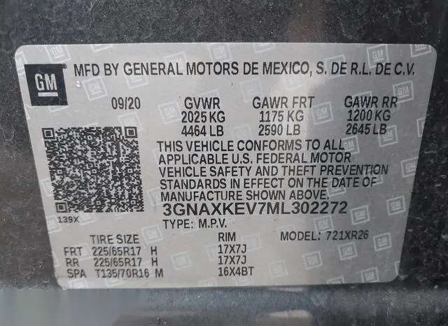 3GNAXKEV7ML302272 2021 2021 Chevrolet Equinox- Fwd Lt 9