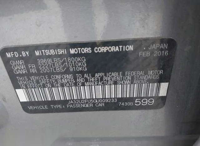 JA32U2FU5GU009233 2016 2016 Mitsubishi Lancer- ES 9