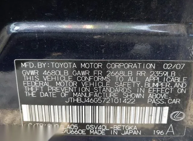 JTHBJ46G572101422 2007 2007 Lexus ES- 350 9