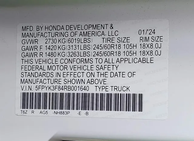 5FPYK3F84RB001640 2024 2024 Honda Ridgeline- Black Edition 9