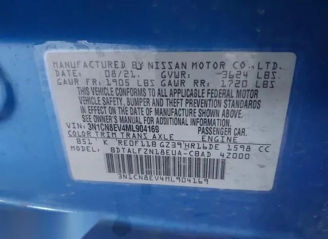 3N1CN8EV4ML904169 2021 2021 Nissan Versa- Sv Xtronic Cvt 9