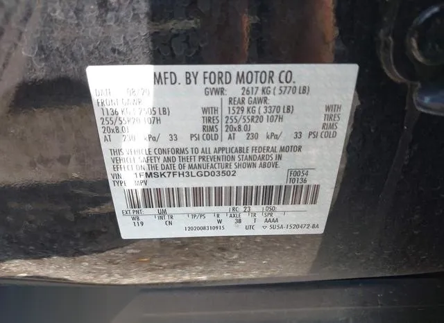 1FMSK7FH3LGD03502 2020 2020 Ford Explorer- Limited 9