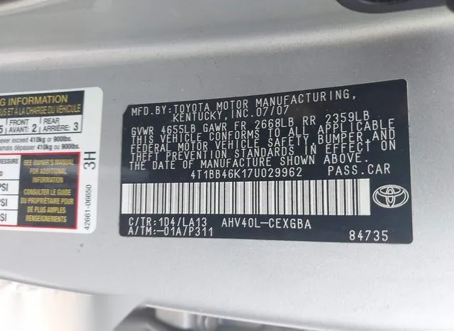 4T1BB46K17U029962 2007 2007 Toyota Camry- Hybrid 9