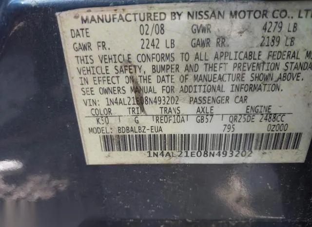 1N4AL21E08N493202 2008 2008 Nissan Altima- 2-5 S 9