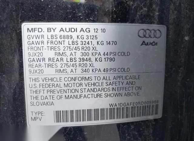 WA1DGAFE0BD005968 2011 2011 Audi Q7- 3-0T S Line Prestige 9