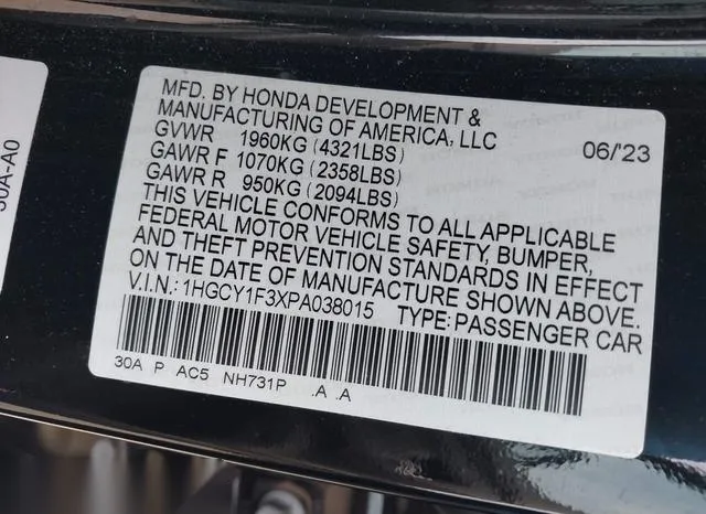 1HGCY1F3XPA038015 2023 2023 Honda Accord- EX 9