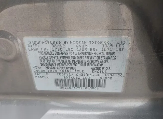 3N1CN7AP9DL819006 2013 2013 Nissan Versa- 1-6 SV 9