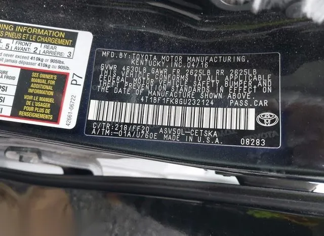 4T1BF1FK8GU232124 2016 2016 Toyota Camry- SE 9