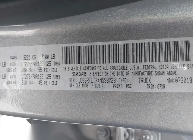 1C6SRFLT7KN598723 2019 2019 RAM 1500- Rebel  4X4 5-7 Box 9