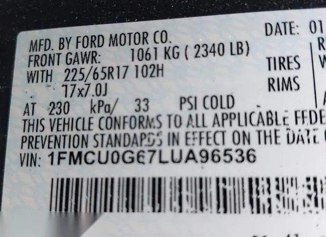 1FMCU0G67LUA96536 2020 2020 Ford Escape- SE 9