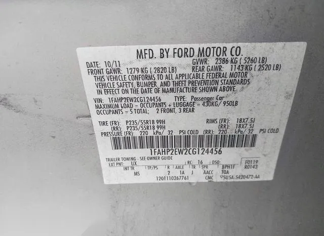 1FAHP2EW2CG124456 2012 2012 Ford Taurus- Sel 9