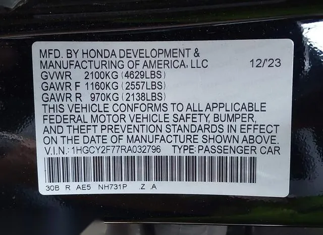 1HGCY2F77RA032796 2024 2024 Honda Accord- Hybrid Sport-L 9