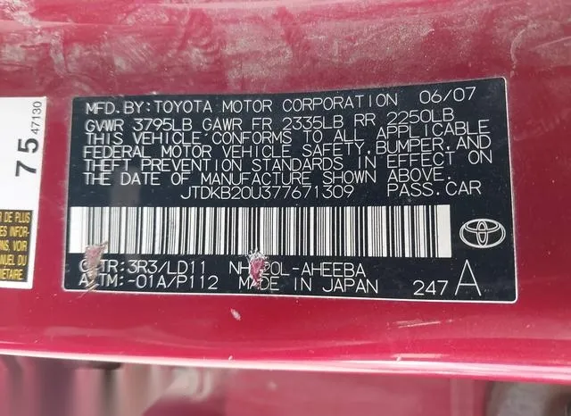 JTDKB20U377671309 2007 2007 Toyota Prius 9