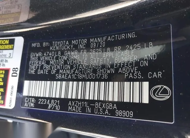 58AEA1C18MU001736 2021 2021 Lexus ES- 300H Luxury 9