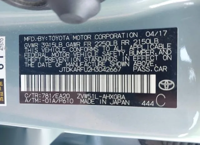 JTDKARFU2H3042667 2017 2017 Toyota Prius- Four 9