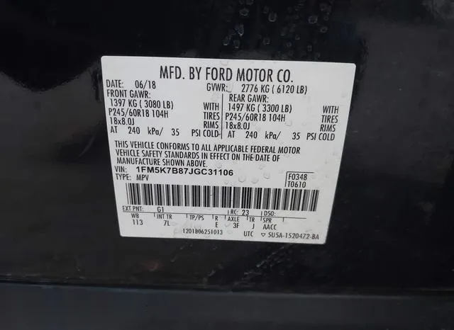 1FM5K7B87JGC31106 2018 2018 Ford Explorer 9