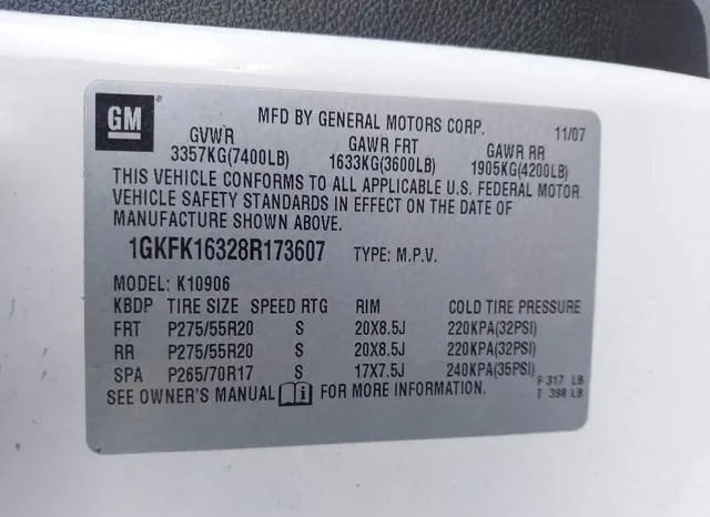 1GKFK16328R173607 2008 2008 GMC Yukon Xl 1500- Slt 9