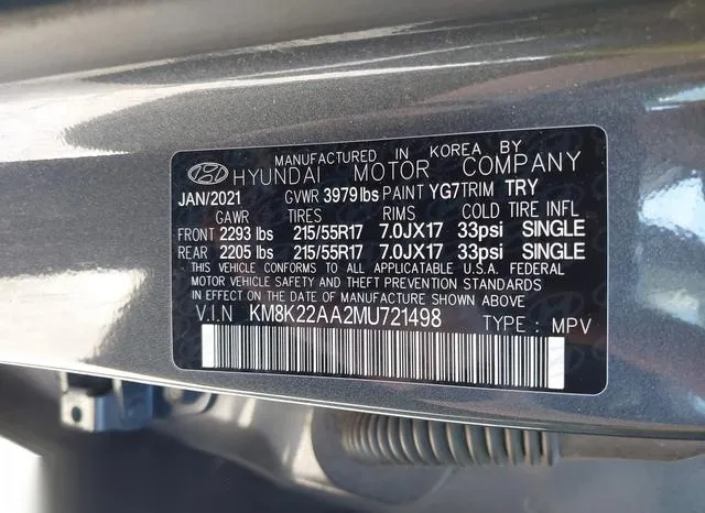 KM8K22AA2MU721498 2021 2021 Hyundai Kona- Sel 9