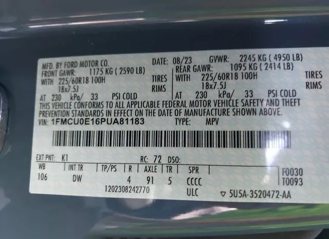 1FMCU0E16PUA81183 2023 2023 Ford Escape- Phev 9