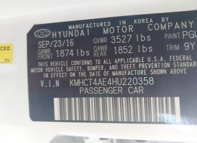 KMHCT4AE4HU220358 2017 2017 Hyundai Accent- SE 9