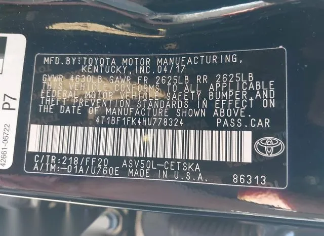 4T1BF1FK4HU778324 2017 2017 Toyota Camry- SE 9