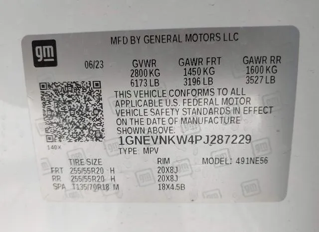 1GNEVNKW4PJ287229 2023 2023 Chevrolet Traverse- Awd High Cou 9