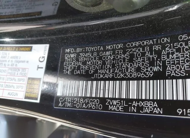 JTDKARFU2K3089639 2019 2019 Toyota Prius- L Eco 9