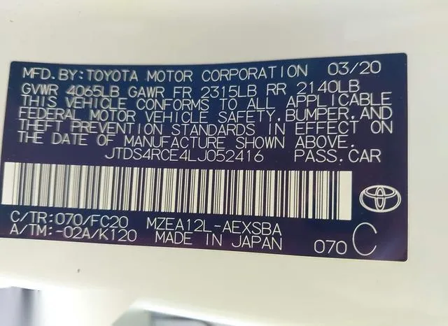 JTDS4RCE4LJ052416 2020 2020 Toyota Corolla- SE 9