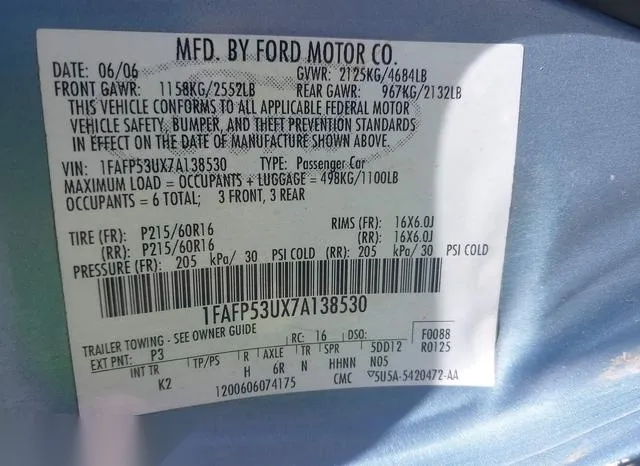 1FAFP53UX7A138530 2007 2007 Ford Taurus- SE 9