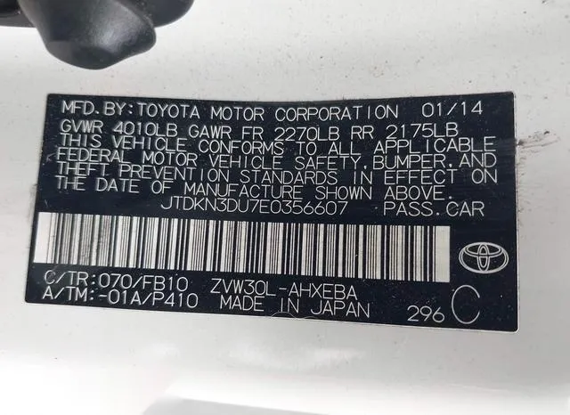 JTDKN3DU7E0356607 2014 2014 Toyota Prius- Two 9