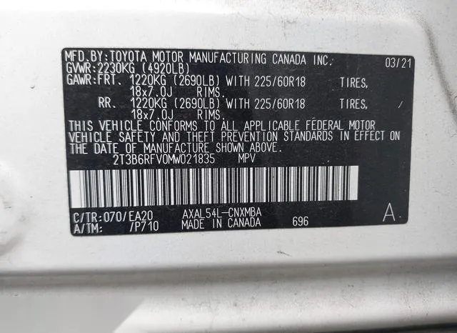 2T3B6RFV0MW021835 2021 2021 Toyota RAV4- Hybrid Xle Premium 9