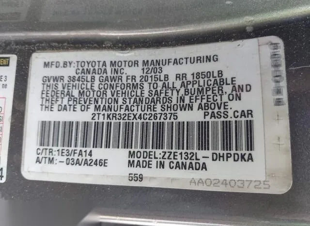 2T1KR32EX4C267375 2004 2004 Toyota Matrix- Standard 9