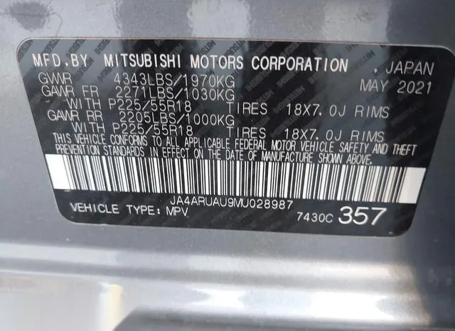 JA4ARUAU9MU028987 2021 2021 Mitsubishi Outlander- Sport 2-0 9